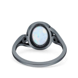 Petite Dainty Oval Lab Opal Vintage Style Ring Oxidized Solid 925 Sterling Silver 925 Sterling Silver