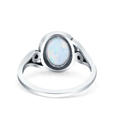 Petite Dainty Oval Lab Opal Vintage Style Ring Oxidized Solid 925 Sterling Silver 925 Sterling Silver