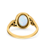 Petite Dainty Oval Lab Opal Vintage Style Ring Oxidized Solid 925 Sterling Silver 925 Sterling Silver