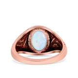 Petite Dainty Vintage Style Lab Opal Ring Solid Oval Oxidized 925 Sterling Silver