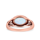 Vintage Style Petite Dainty Lab Opal Ring Solid Oval Oxidized 925 Sterling Silver