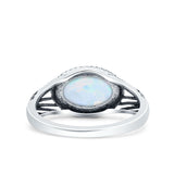 Vintage Style Petite Dainty Lab Opal Ring Solid Oval Oxidized 925 Sterling Silver