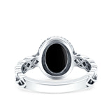 Petite Dainty Cross Vintage Style Lab Opal Ring Solid Oval Oxidized 925 Sterling Silver