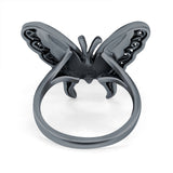 Solitaire Butterfly Ring Band Oxidized Simulated Turquoise CZ 925 Sterling Silver