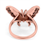 Solitaire Butterfly Ring Band Oxidized Simulated Turquoise CZ 925 Sterling Silver