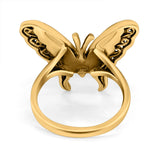 Solitaire Butterfly Ring Band Oxidized Simulated Turquoise CZ 925 Sterling Silver