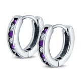Eternity Huggie Hoop Earrings Channel Round Simulated CZ 925 Sterling Silver (16mm)