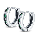 Eternity Huggie Hoop Earrings Channel Round Simulated CZ 925 Sterling Silver (16mm)