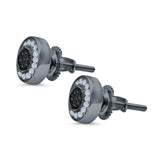 Micro Pave Stud Earrings Round Simulated CZ 925 Sterling Silver