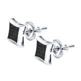 Square Hip Hop Iced Out Screw back Stud Earrings Simulated CZ 925 Sterling Silver