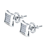 Square Hip Hop Iced Out Screw back Stud Earrings Simulated CZ 925 Sterling Silver