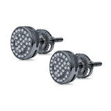 Stud Earrings Round Micro Pave Simulated CZ Screwback Hip-Hop Iced Out 925 Sterling Silver