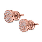 Stud Earrings Round Micro Pave Simulated CZ Screwback Hip-Hop Iced Out 925 Sterling Silver