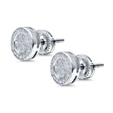 Stud Earrings Round Micro Pave Simulated CZ Screwback Hip-Hop Iced Out 925 Sterling Silver