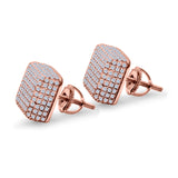 Square 3D Hip Hop Earrings Iced Out Simulated CZ Stud Screwback 925 Sterling Silver