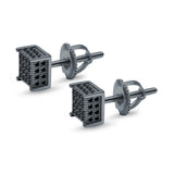 Square Stud Earrings Simulated CZ Accent Screw Back 925 Sterling Silver (6mm)