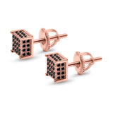 Square Stud Earrings Simulated CZ Accent Screw Back 925 Sterling Silver (6mm)