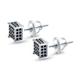 Square Stud Earrings Simulated CZ Accent Screw Back 925 Sterling Silver (6mm)