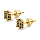 Square Stud Earrings Simulated CZ Accent Screw Back 925 Sterling Silver (6mm)