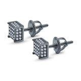 Square Stud Earrings Simulated CZ Accent Screw Back 925 Sterling Silver (6mm)
