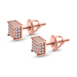 Square Stud Earrings Simulated CZ Accent Screw Back 925 Sterling Silver (6mm)