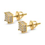 Square Stud Earrings Simulated CZ Accent Screw Back 925 Sterling Silver (6mm)
