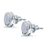 Stud Earrings Screw Back Round Design Simulated CZ 925 Sterling Silver