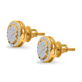 Stud Earrings Screw Back Round Design Simulated CZ 925 Sterling Silver