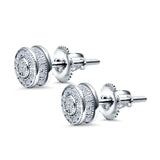 Round Design Simulated CZ Stud Earrings Screw Back 925 Sterling Silver 6mm