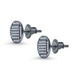 Hip Hop Round Stud Earrings Simulated CZ Screw Back 925 Sterling Silver