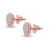 Hip Hop Round Stud Earrings Simulated CZ Screw Back 925 Sterling Silver