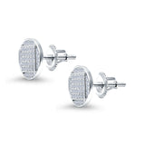 Hip Hop Round Stud Earrings Simulated CZ Screw Back 925 Sterling Silver