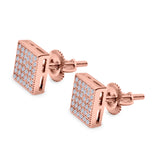 Square Stud Earrings Pave Simulated CZ Screw-Back 925 Sterling Silver