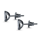 Hip Hop Stud Earrings Screwback Round Simulated CZ 925 Sterling Silver (10mm)