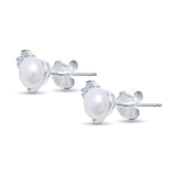 Elegant Pearl Stud Earrings Simulated CZ 925 Sterling Silver