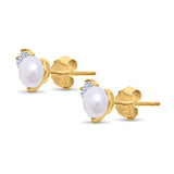 Elegant Pearl Stud Earrings Simulated CZ 925 Sterling Silver