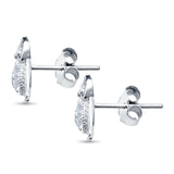 Lucky Owl Stud Earrings Round Pave Simulated CZ 925 Sterling Silver