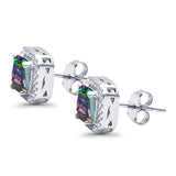 Stud Earrings Wedding Bridal Princess Simulated Cubic Zirconia Solid 925 Sterling Silver