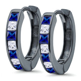 Half Eternity Hoop Earrings Princess Cut Simulated CZ 925 Sterling Silver (14mm)