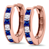 Half Eternity Hoop Earrings Princess Cut Simulated CZ 925 Sterling Silver (14mm)