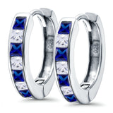 Half Eternity Hoop Earrings Princess Cut Simulated CZ 925 Sterling Silver (14mm)