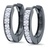 Half Eternity Hoop Earrings Princess Cut Simulated CZ 925 Sterling Silver (14mm)