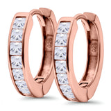 Half Eternity Hoop Earrings Princess Cut Simulated CZ 925 Sterling Silver (14mm)
