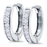 Half Eternity Hoop Earrings Princess Cut Simulated CZ 925 Sterling Silver (14mm)