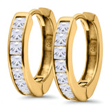 Half Eternity Hoop Earrings Princess Cut Simulated CZ 925 Sterling Silver (14mm)