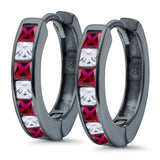 Half Eternity Hoop Earrings Princess Cut Simulated CZ 925 Sterling Silver (14mm)