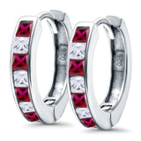 Half Eternity Hoop Earrings Princess Cut Simulated CZ 925 Sterling Silver (14mm)