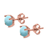 Round Natural Larimar CZ Stud Earrings 925 Sterling Silver 3MM-10MM