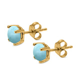 Round Natural Larimar CZ Stud Earrings 925 Sterling Silver 3MM-10MM