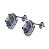 Cushion Cut Stud Earrings Simulated CZ 925 Sterling Silver
